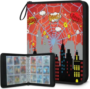 Trading Card Binder Sleeves - 9 Pockets City Skyline Red Web 50 Removable Sheets Double Sided Card Album Compatible with MTG, TCG, Fits 900 Game & Sports Cards