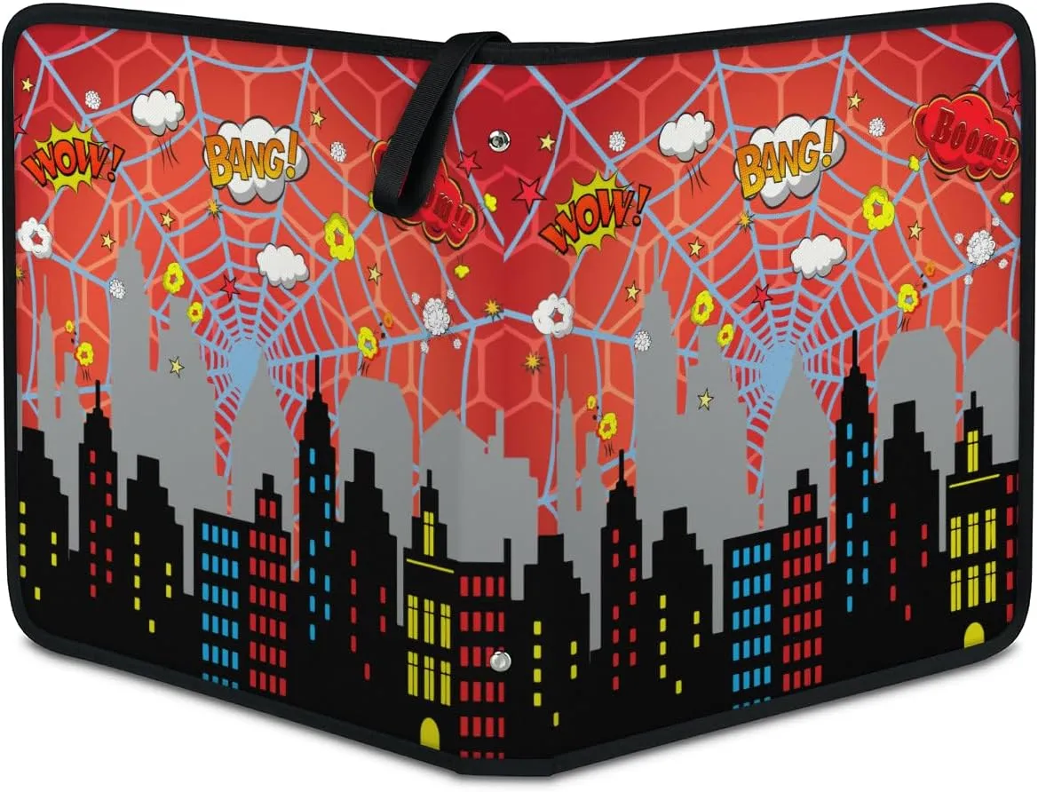 Trading Card Binder Sleeves - 9 Pockets City Skyline Red Web 50 Removable Sheets Double Sided Card Album Compatible with MTG, TCG, Fits 900 Game & Sports Cards