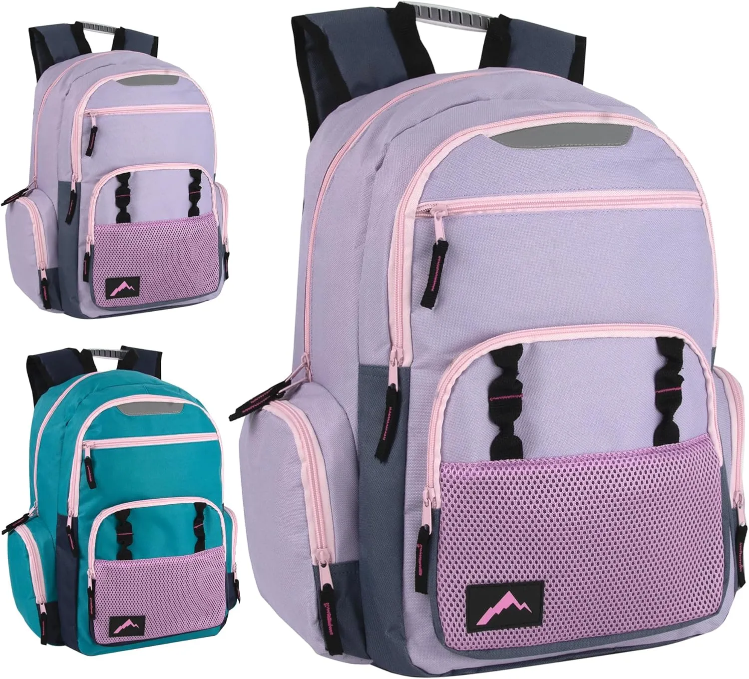 Trail maker (24 Pack Wholesale 18 Inch Reflective Dual Compartment Backpacks in Bulk for College, Homeless Adults, Sports