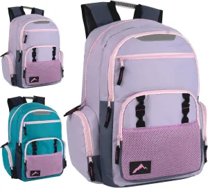 Trail maker (24 Pack Wholesale 18 Inch Reflective Dual Compartment Backpacks in Bulk for College, Homeless Adults, Sports