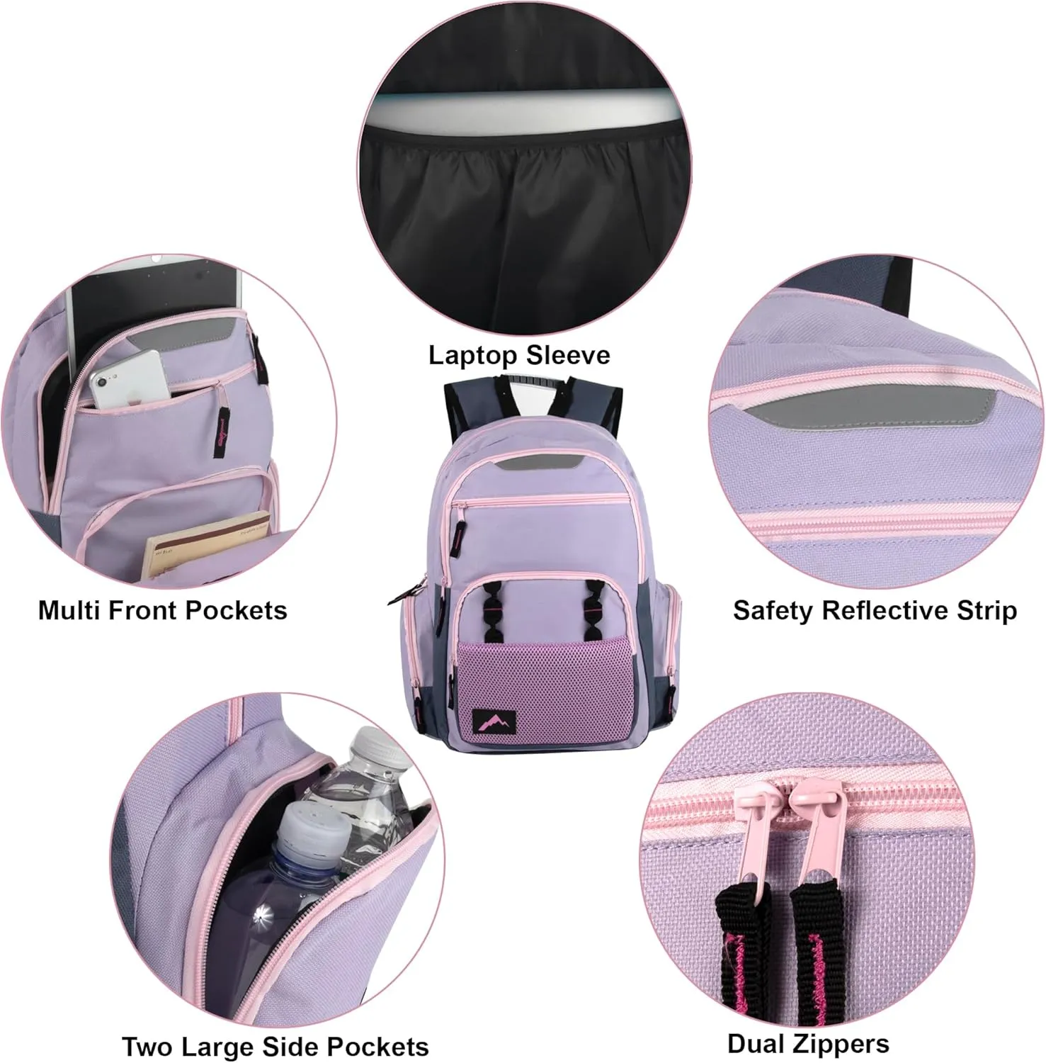 Trail maker (24 Pack Wholesale 18 Inch Reflective Dual Compartment Backpacks in Bulk for College, Homeless Adults, Sports