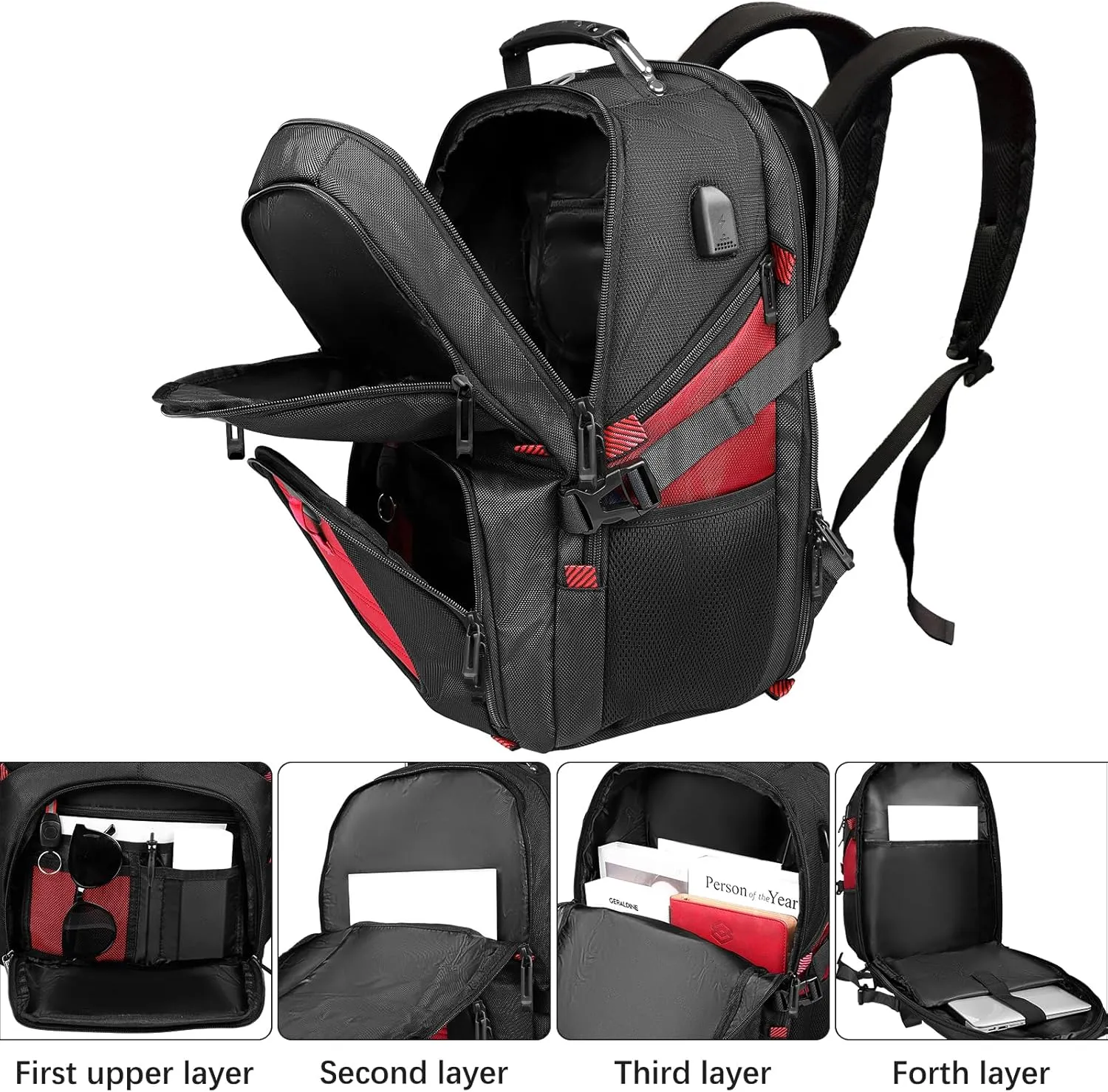 Travel Backpack for Men, 17.3 Inch Large Laptop Backpacks for Women, Large Capacity Laptop Computer College Backpack TSA Airline Approved Business Bag, Red