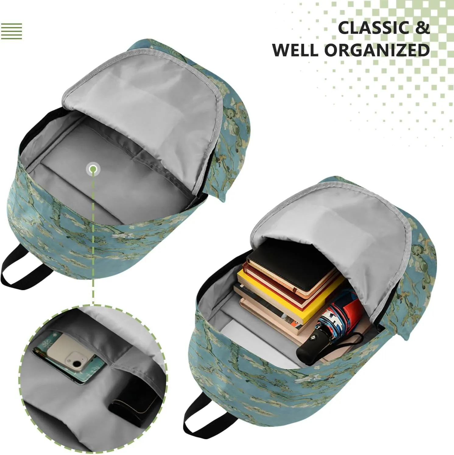 Travel Backpack Laptop Backpack College Computer Bag Gift Van Gogh Almond Blossom for Men & Women