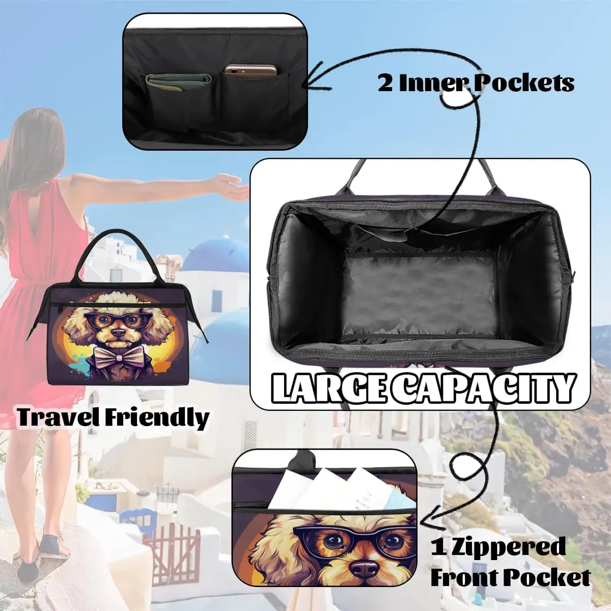 Travel Duffel Bag for Women, Cute Animal Dog Weekender Overnight Bag Carry on Beach Swim Bags Dance Bag Airlines Approved Personal Item Travel Bag for Yoga, Sports, Hospital
