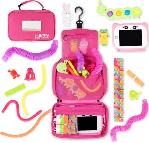 Travel Essentials for Kids – All-in-One Activity Kit for Travel, Road Trip Activities for Kids - Hanging Bag, Includes Toys and Activities for Airplanes, Hotels - Boys & Girls 1-3 Years (Pink)