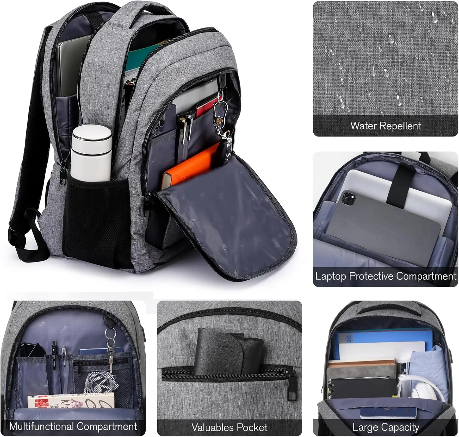 Travel Laptop Backpack, School Backpack Business Anti Theft Slim Sturdy Laptops Backpack with USB Charging Port Water Resistant College School Computer Bag Fits 17.3 Inch Notebook Over 3 Years Old