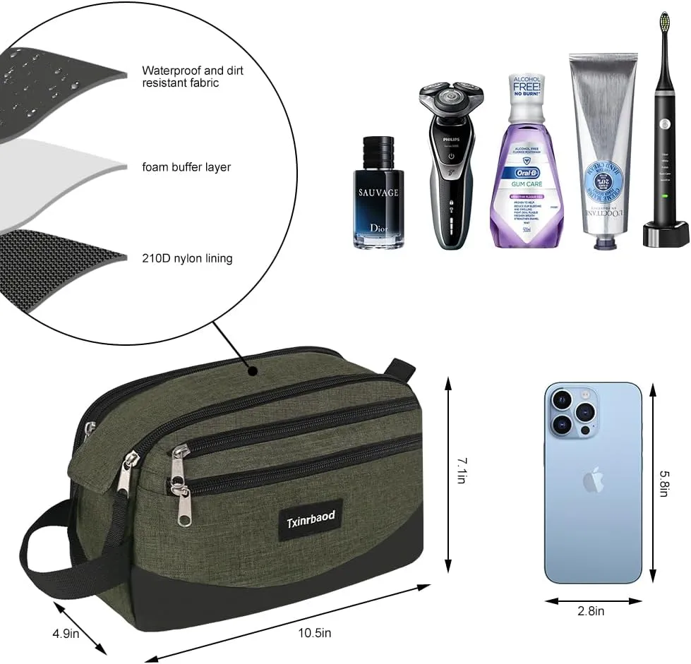 Travel Toiletry Bag for Men Toiletry Bag Dopp Kit Water-resistant Shaving Bag Large Travel Toiletry Organizer Travel Essentials Green