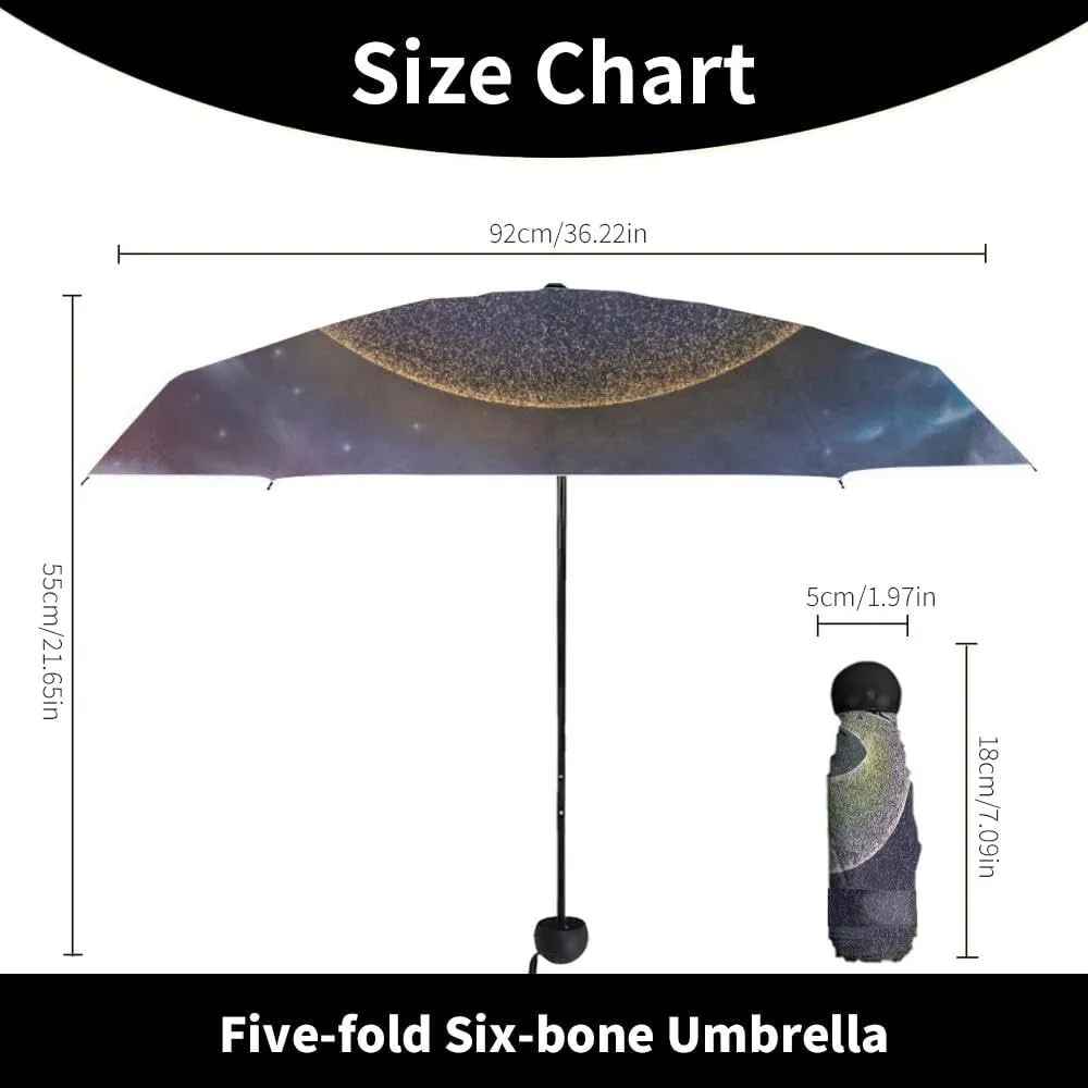 Travel Umbrella for Rain Windproof Majestic view sea and moon at night Cute Portable Compact Mini Umbrella for Women Purse Backpack Car Black Sun UV Protection
