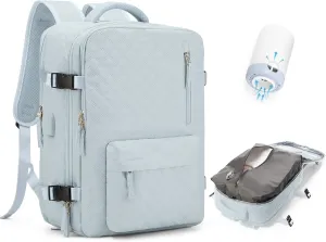 Travel Vacuum Storage Backpack with Air Pump Vacuum Seal Compression Space Saver Bags Clothing Vacpack Airback 18x14x8 inches Travel Bag Carry on Personal item Laptop Work Backpacks Women LightBlue