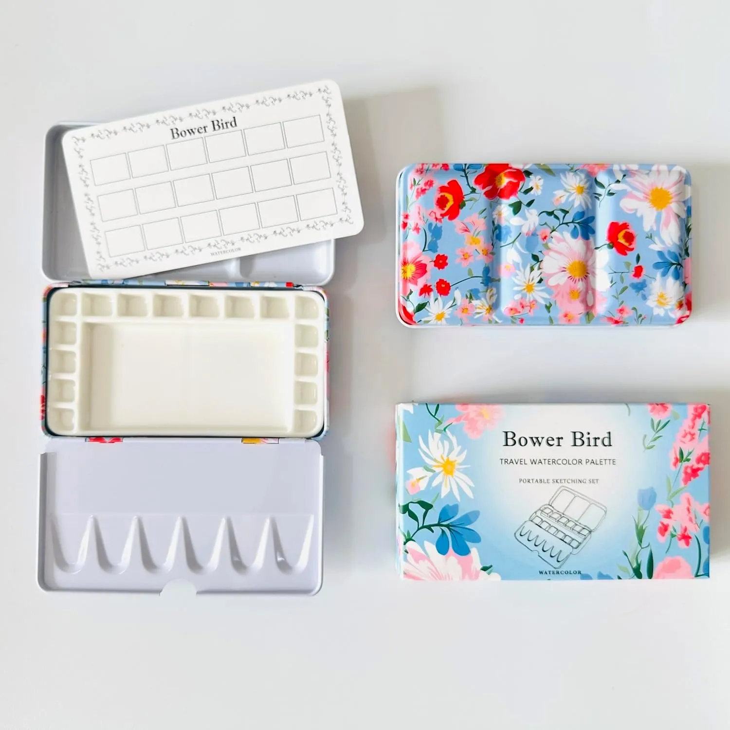 Travel Watercolor Palette,Portable Ceramic Palette 16 Well,Empty Paint Palette,Small Travel Metal Paint Boxwith Porcelain Palette (16Well)