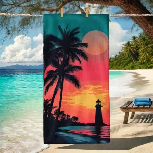 Tropical Sunset Microfiber Beach Towel Palm Trees Vibrant Design Quick Dry Sand Free Absorbent Lightweight Beach Blanket, Pool Picnic Travel Essentials 70x35 Inch
