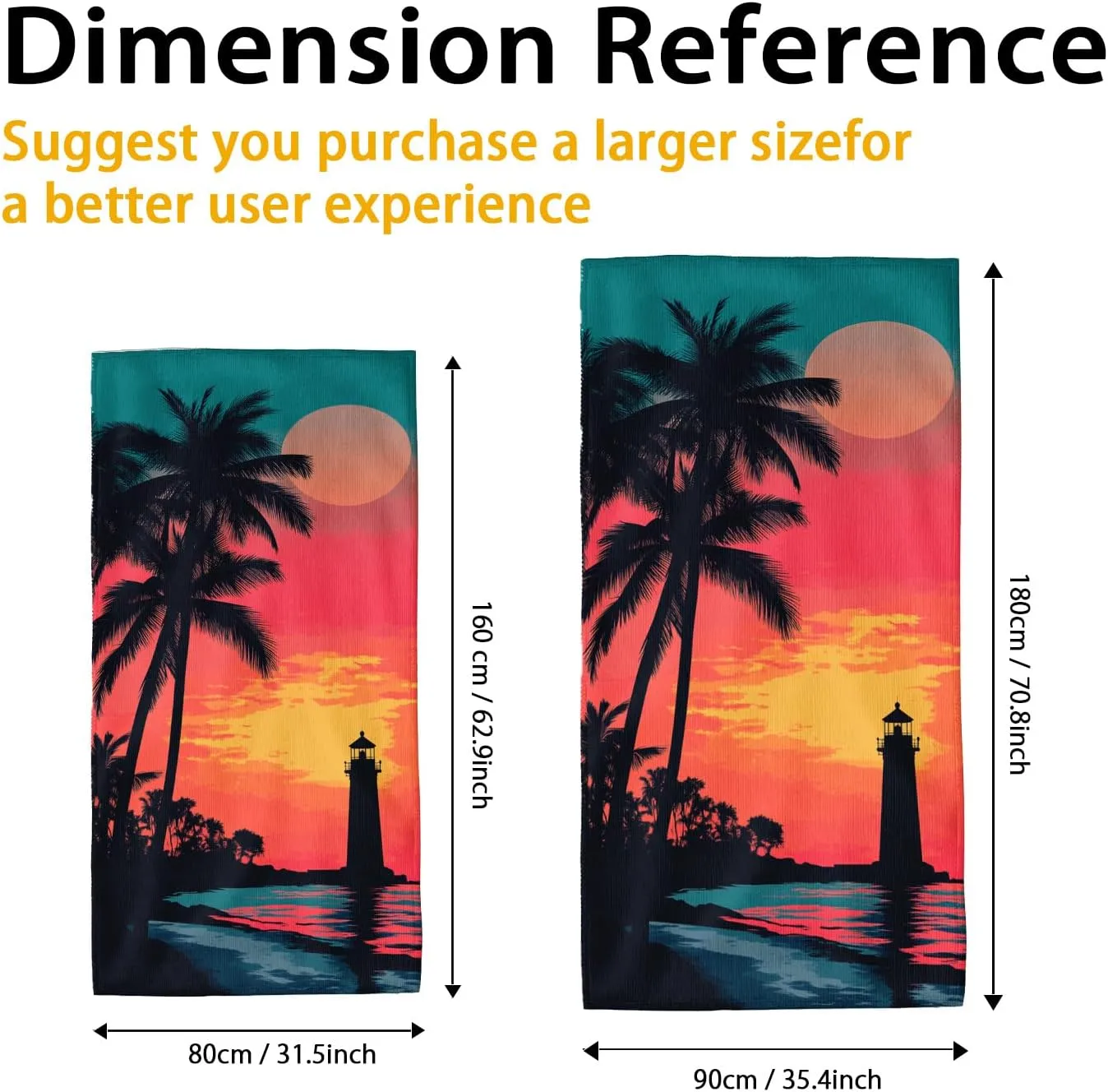 Tropical Sunset Microfiber Beach Towel Palm Trees Vibrant Design Quick Dry Sand Free Absorbent Lightweight Beach Blanket, Pool Picnic Travel Essentials 70x35 Inch
