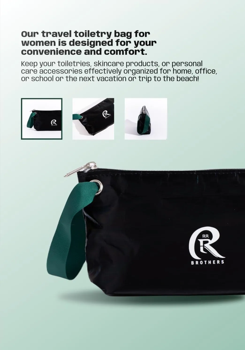 Tyvek Makeup Bag-Water Resistant Travel Pouch with Wrist Strap-Lightweight& Eco-Friendly Cosmetic Organizer for Women