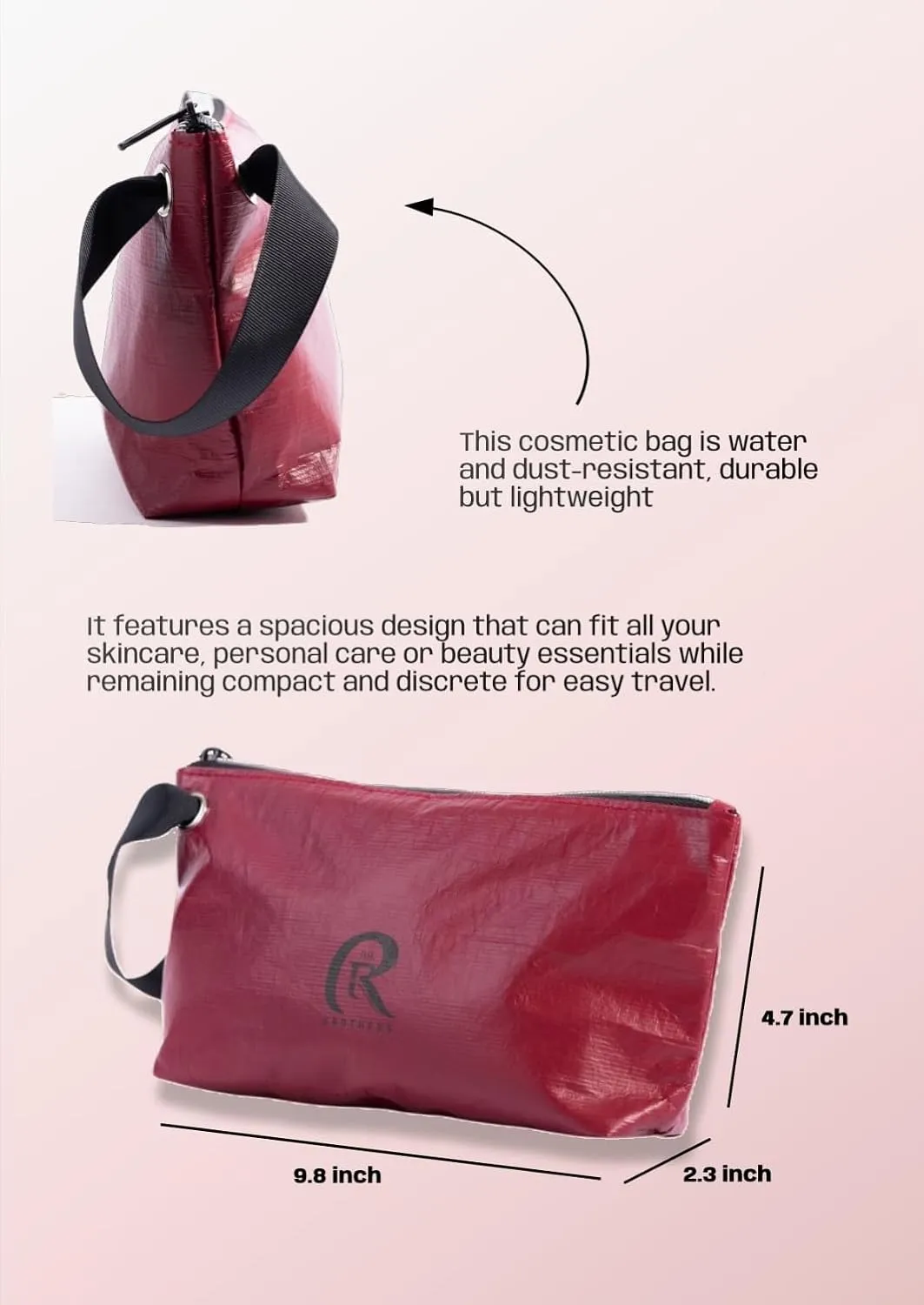 Tyvek Makeup Bag-Water Resistant Travel Pouch with Wrist Strap-Lightweight& Eco-Friendly Cosmetic Organizer for Women
