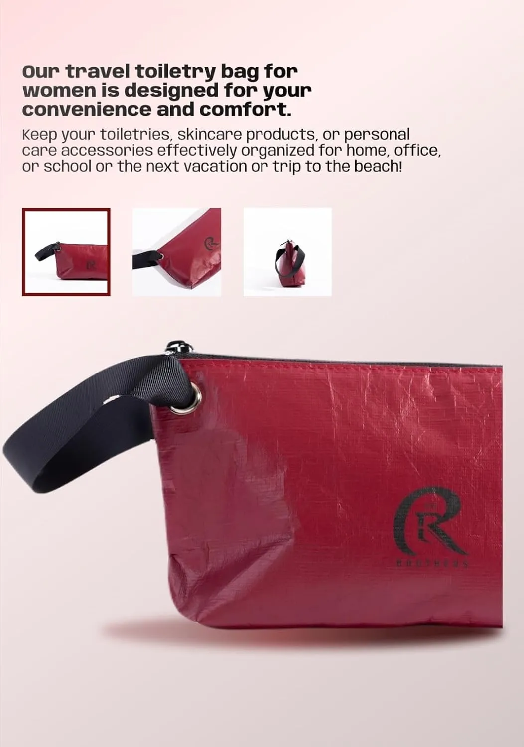 Tyvek Makeup Bag-Water Resistant Travel Pouch with Wrist Strap-Lightweight& Eco-Friendly Cosmetic Organizer for Women