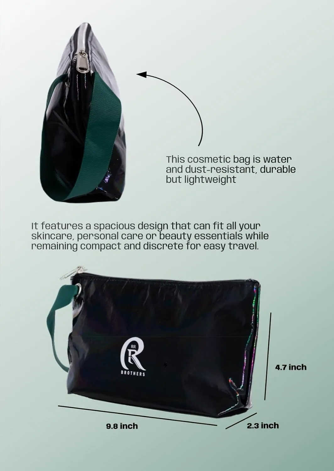 Tyvek Makeup Bag-Water Resistant Travel Pouch with Wrist Strap-Lightweight& Eco-Friendly Cosmetic Organizer for Women