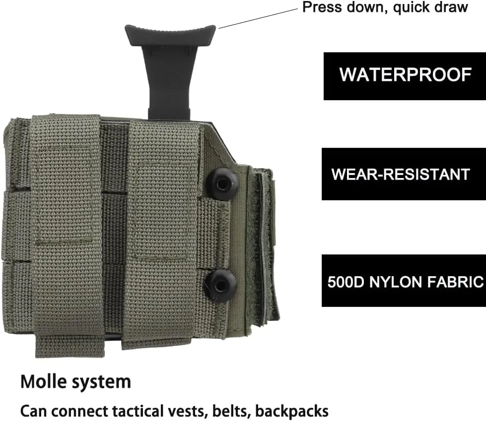 Universal Tactical Pistol Holster – Right-Handed Adjustable MOLLE Nylon Handgun Holster with Quick-Release, Fits Belt, Vest, or Backpack for Airsoft, Hunting & Shooting