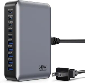 USB C Fast Charger Block, USB Charging Station 540W, PD 100W Laptop Charger, GaN Charging Block, 10 Port Multi Port Charer Hub Compatible with Laptop,MacBook,iPad,iPhone,Samsung Galaxy,Dell