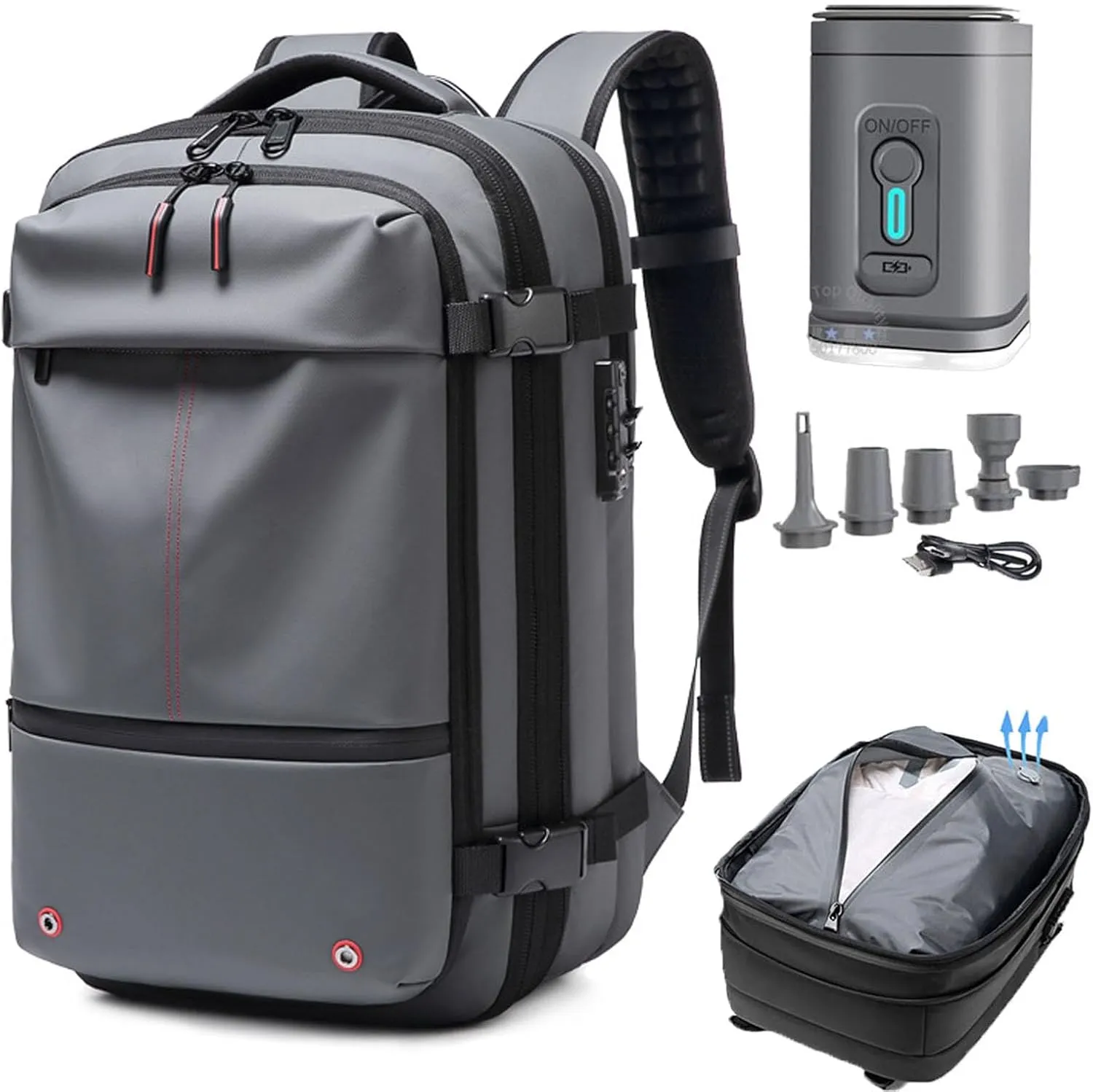 Vacpack Backpack, Vacpack Vacuum Backpack Luggage, Waterproof And Anti-Theft Expandable Large Capacity (Gray   Vacuum Pump)