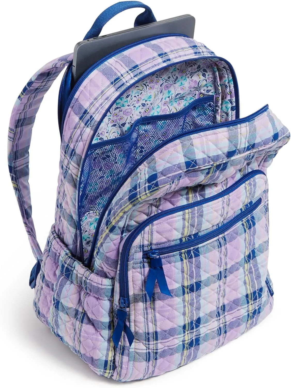 Vera Bradley Women's Cotton Campus Backpack, Amethyst Plaid - Recycled Cotton, One Size