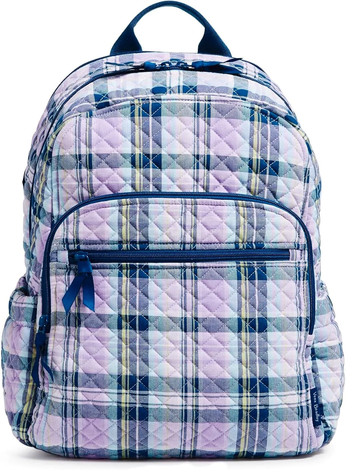 Vera Bradley Women's Cotton Campus Backpack, Amethyst Plaid - Recycled Cotton, One Size