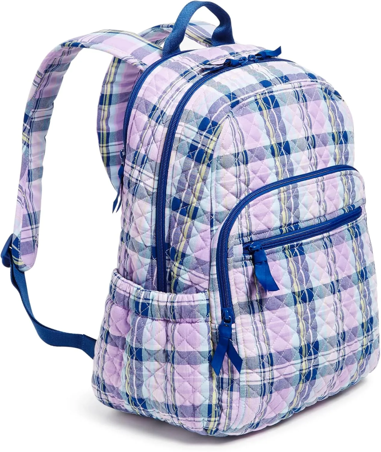 Vera Bradley Women's Cotton Campus Backpack, Amethyst Plaid - Recycled Cotton, One Size