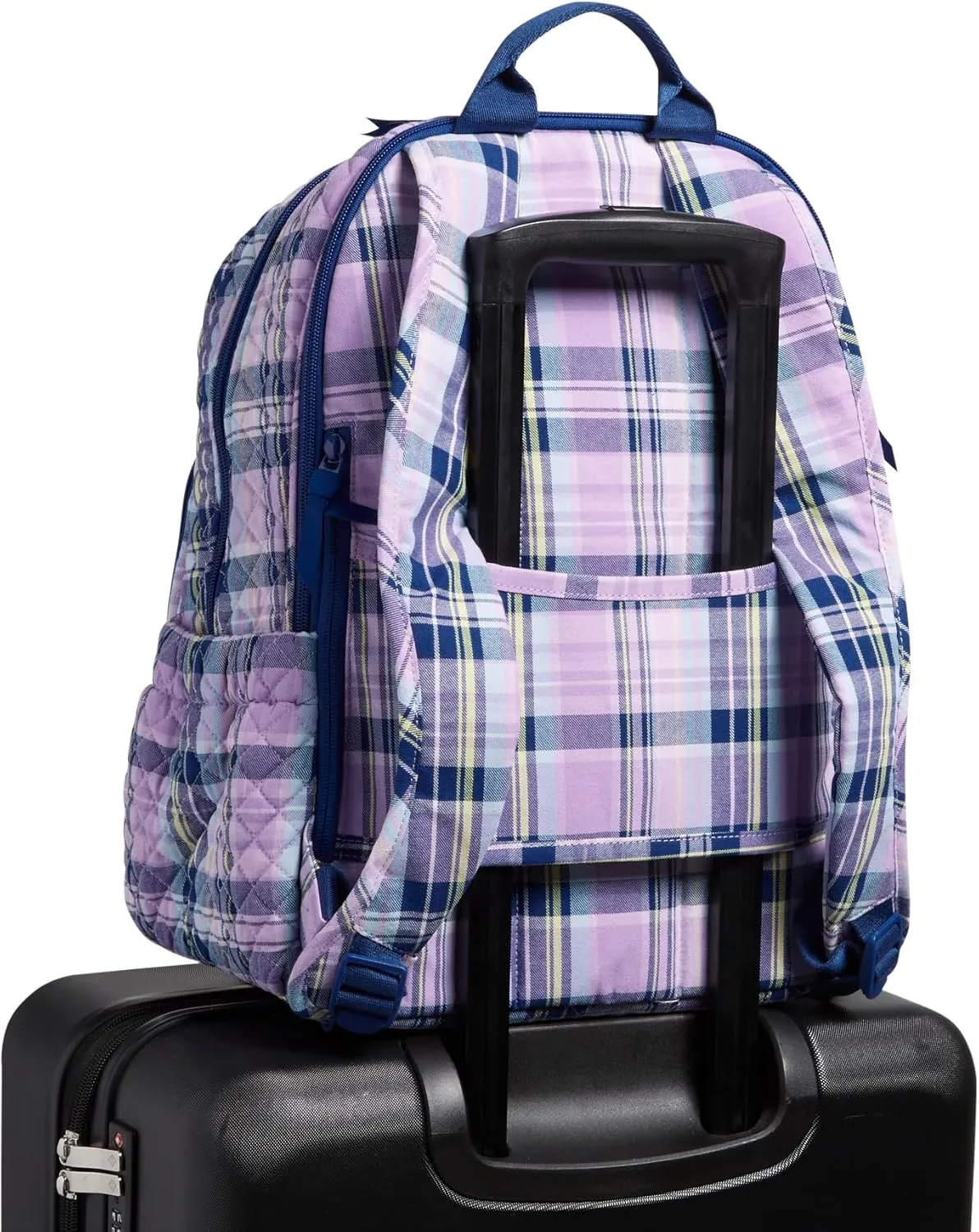 Vera Bradley Women's Cotton Campus Backpack, Amethyst Plaid - Recycled Cotton, One Size
