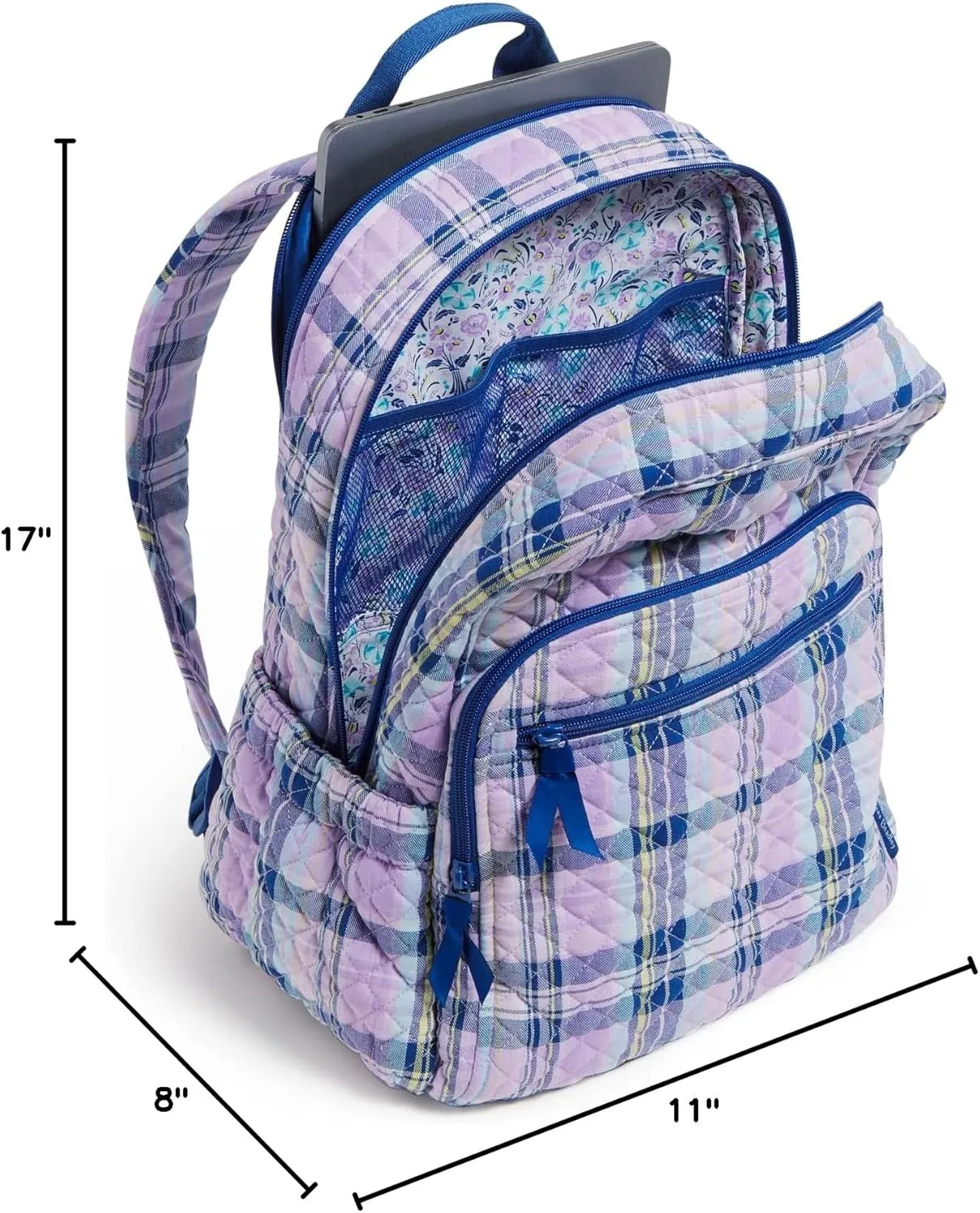 Vera Bradley Women's Cotton Campus Backpack, Amethyst Plaid - Recycled Cotton, One Size