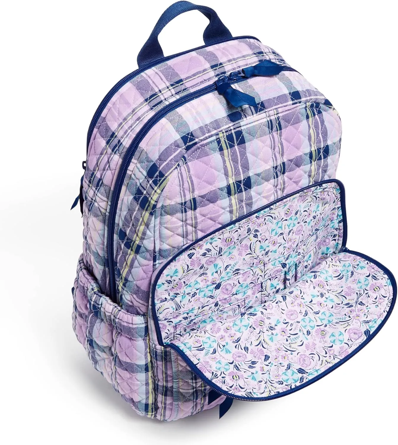 Vera Bradley Women's Cotton Campus Backpack, Amethyst Plaid - Recycled Cotton, One Size