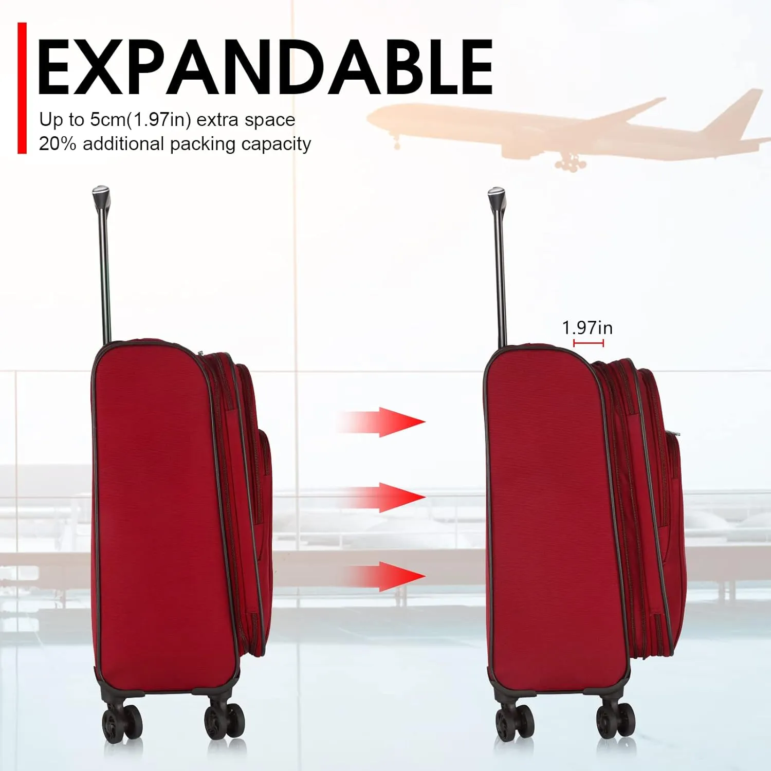 Verdi Travel Carry On Luggage with Spinner Wheels Softshell Lightweight Expandable 20 Inch Suitcase with USB Charging Port and 8-wheel Spinners Carryon Bag
