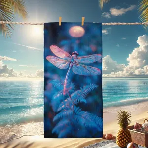 Vibrant Dragonfly Beach Towel Blue Neon Art Quick Dry Absorbent Sand Free Lightweight Bath Towel, Ideal for Vacation Pool Gym Travel Picnic Essentials 62x31 Inch