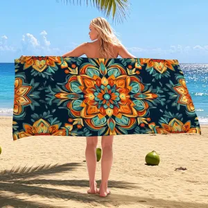 Vibrant Mandala Microfiber Beach Towel Colorful Pattern Beach Blanket, Quick Dry Absorbent Sand Free Lightweight Bath Towel, Outdoor Travel Picnic Essentials 62x31 Inch