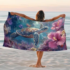 Vibrant Turtle Microfiber Beach Towel Extra Large Ocean Wildlife Bath Towel, Quick Dry Absorbent Soft Sand Free Lightweight Beach Blanket, Vacation Pool Spa Picnic Essentials 62x31 Inch