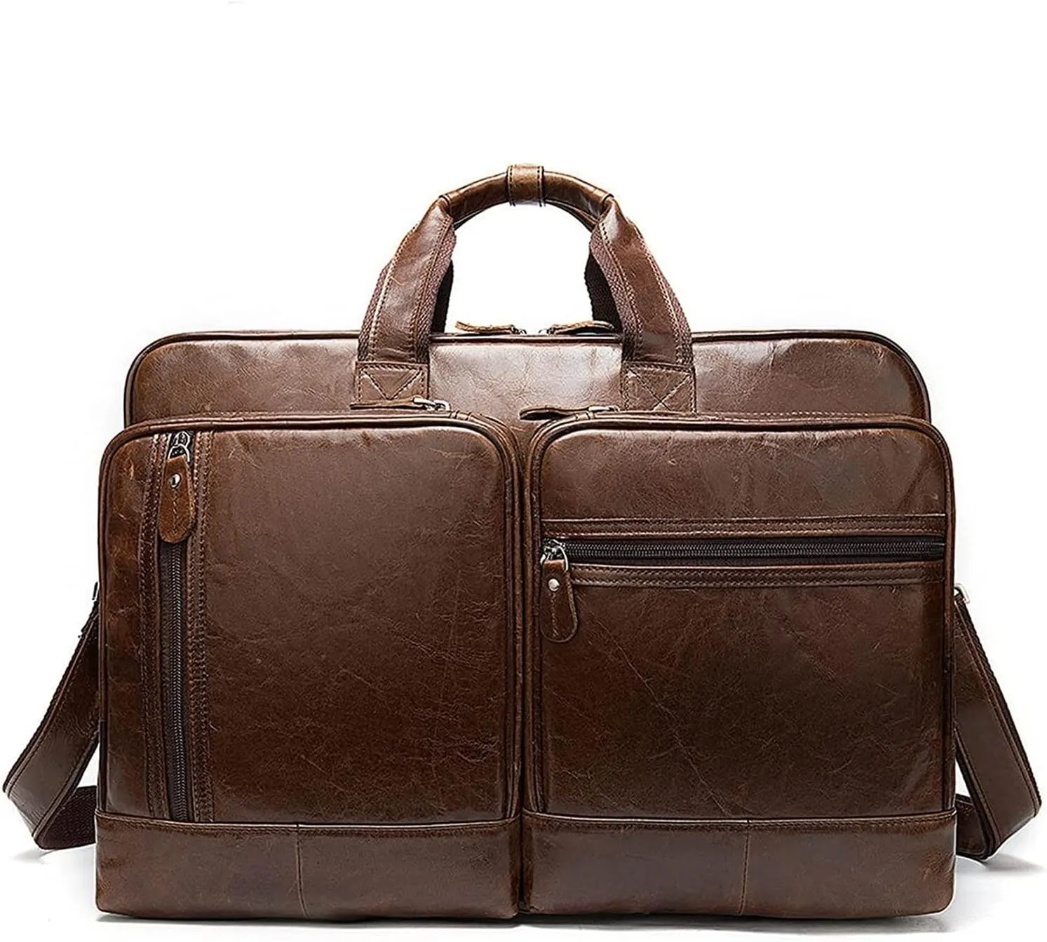 Vintage Leather Handbag 15.6" Laptop Crossbody Bag Expandable Briefcase Travel Business Shoulder Messenger Bag