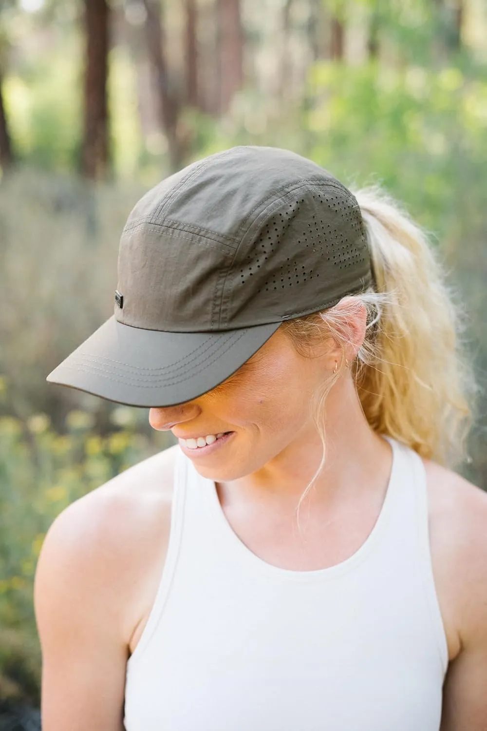 Vista Hat, Lightweight Nylon 5 Panel Cap with Snap Closure and Laser-Cut Ventilation