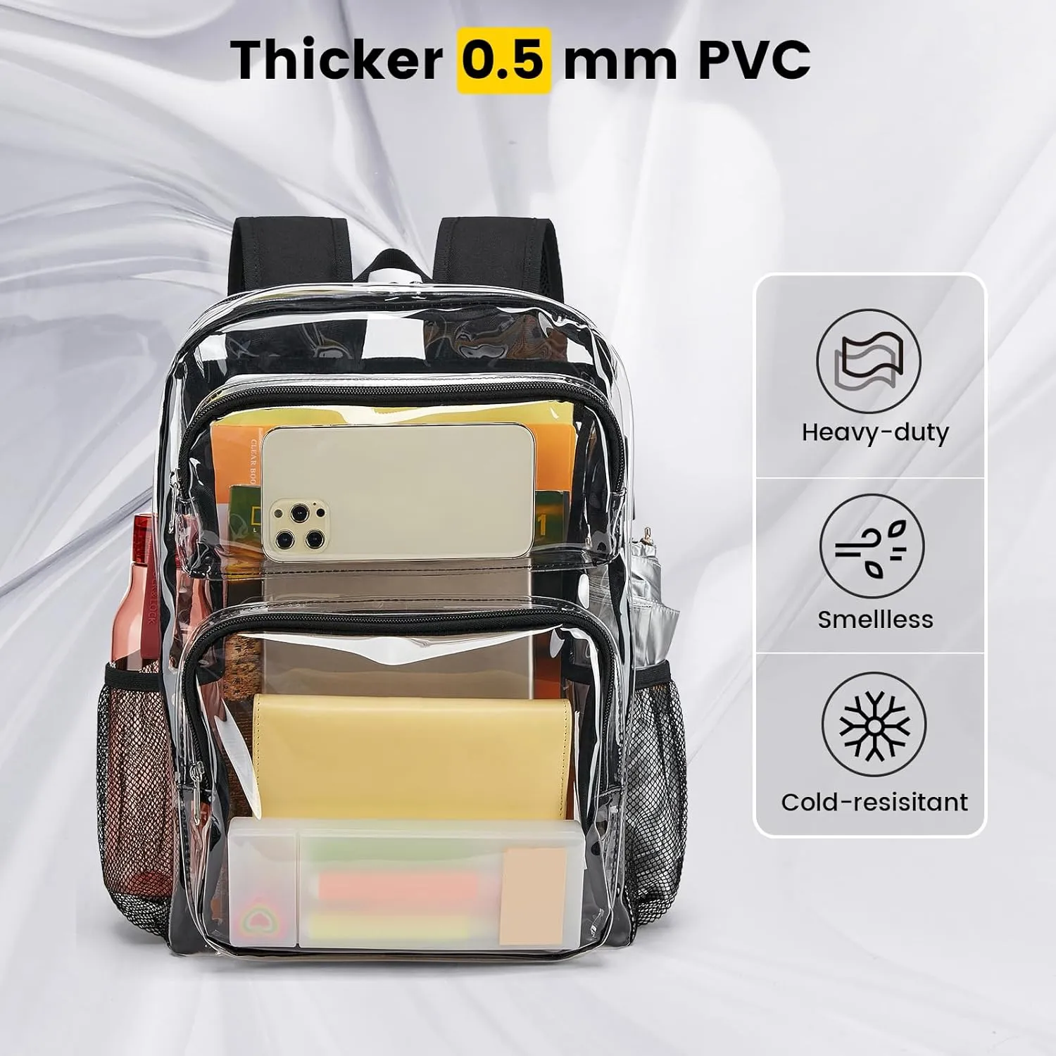 Vorspack Clear Backpack Heavy Duty - Extra Large Clear Bookbag Transparent Backpacks See Through Backpack for College Work Travel Festival - Black