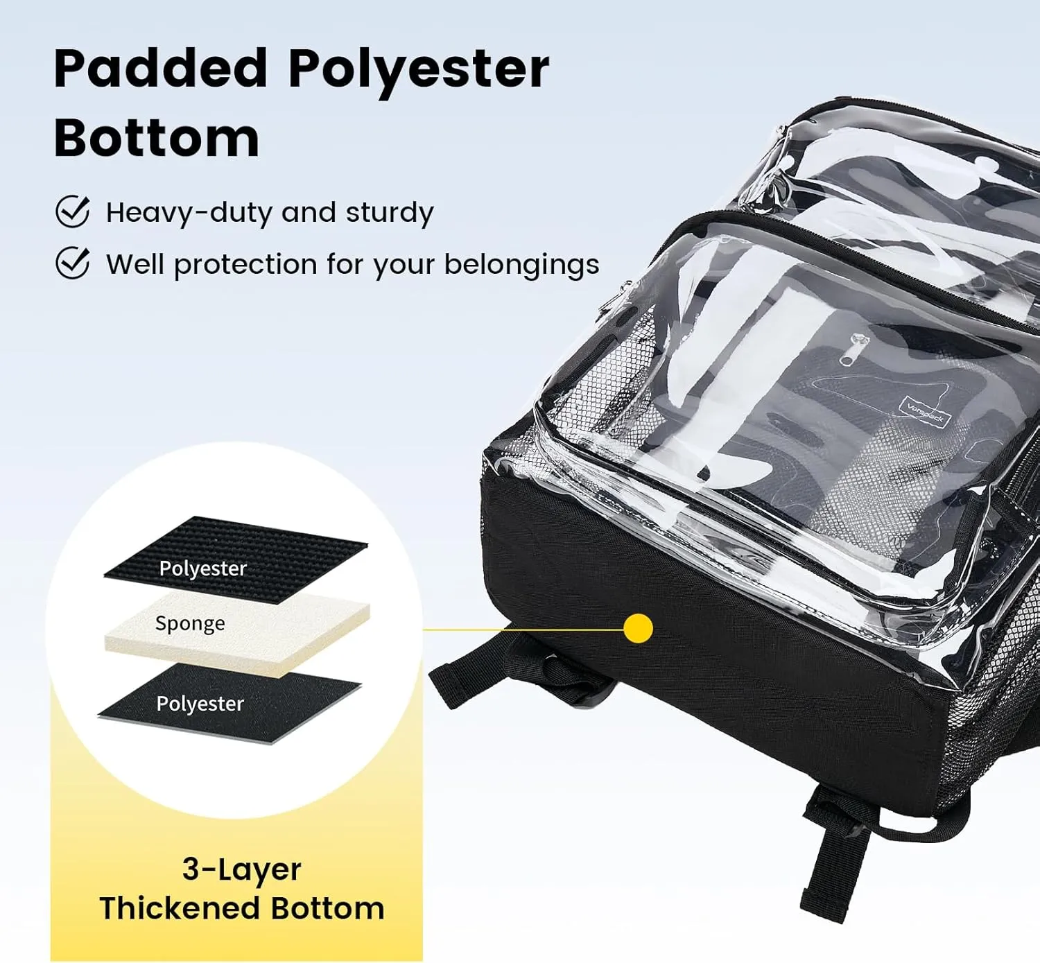 Vorspack Clear Backpack Heavy Duty - Extra Large Clear Bookbag Transparent Backpacks See Through Backpack for College Work Travel Festival - Black