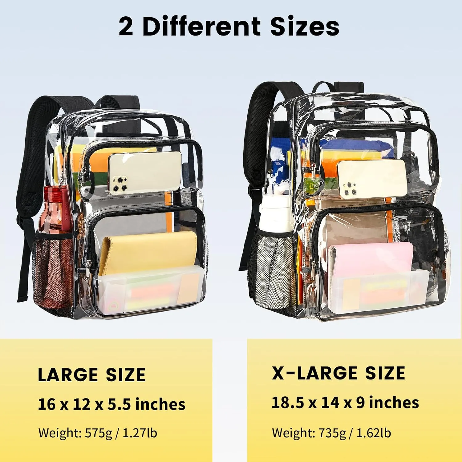 Vorspack Clear Backpack Heavy Duty - Extra Large Clear Bookbag Transparent Backpacks See Through Backpack for College Work Travel Festival - Black