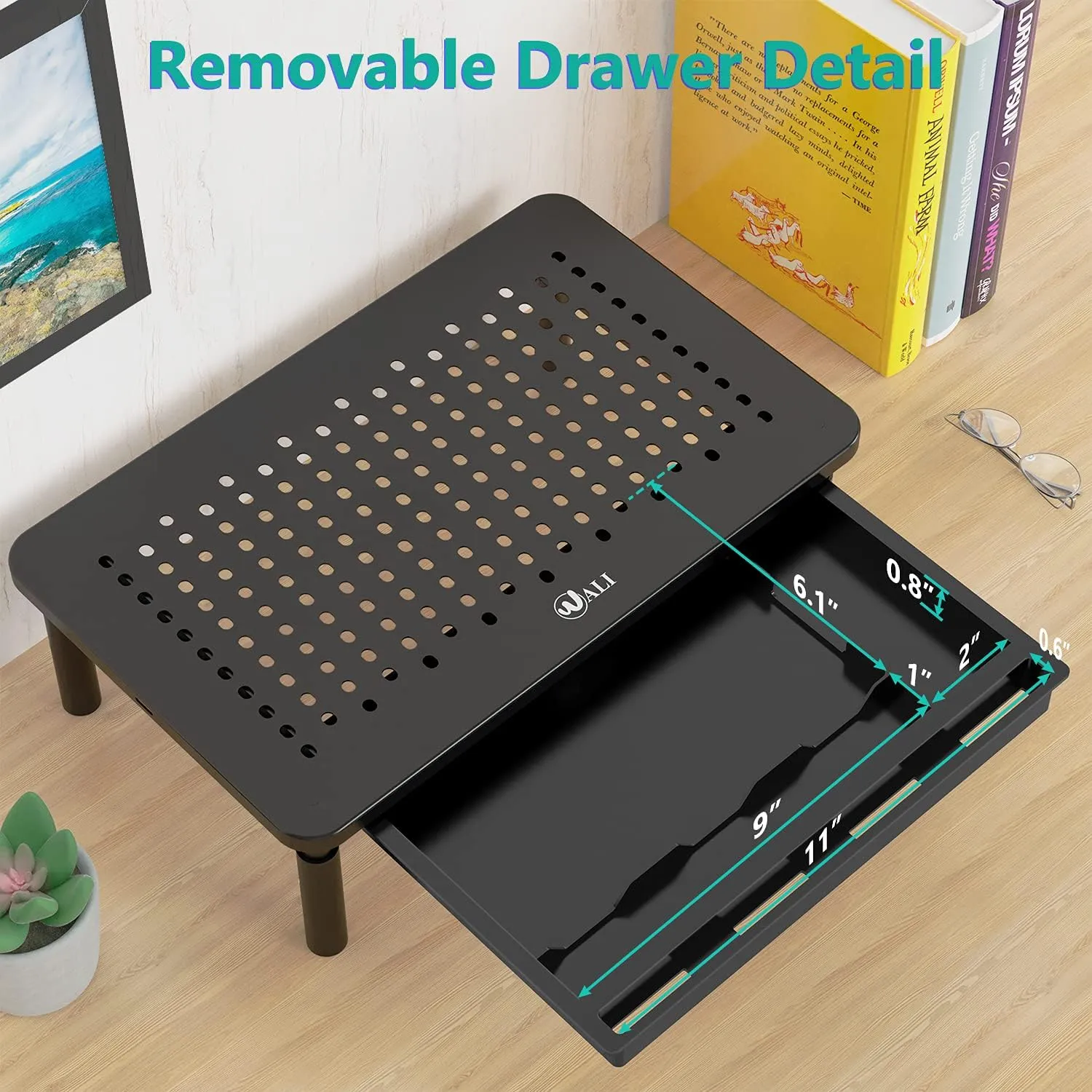 WALI Dual Monitor Stand with Storage, Desk Monitor Riser 3 Height Adjustable, Laptop Riser with Airflow Vents, Desk Organizer for Computer, Laptop, Printer, Notebook (STT003D-2B), 2 Pack, Black