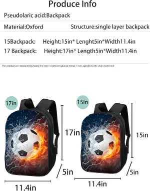 Water and Fire in Soccer Pattern Printed Backpack, Cool Soccer Printed Backpack, Multi Purpose Backpacks (#1, 17in)