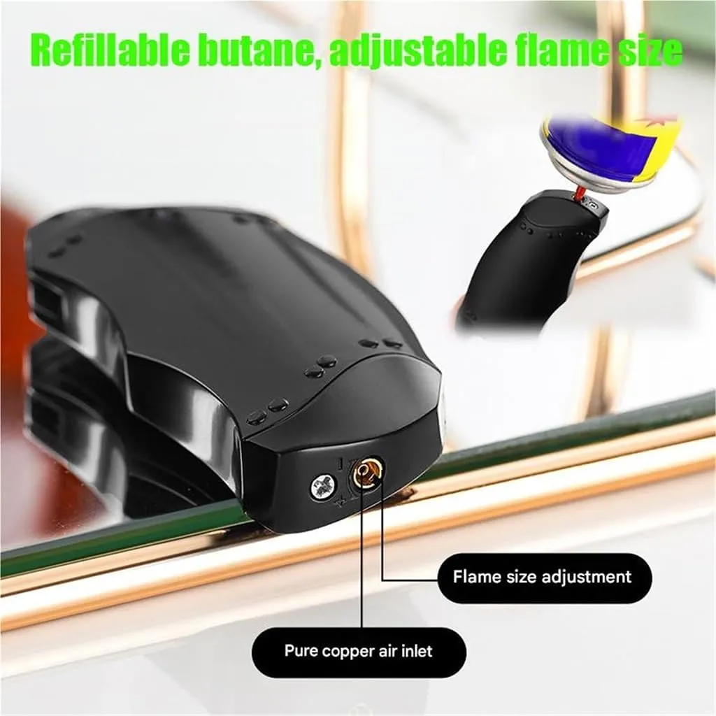 Windproof Green Flame Butane Lighter, Adjustable Flame, Refillable, Metal Slim Portable Lighters for Candle Camping Men Gift (No Butane)(Silver)