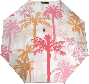 Windproof Travel Umbrellas for Rain,Tropical Palm Trees Pink Durable & Compact Umbrella-Waterproof Canopy for Backpack, Purse, Portable, Umbrella for Travel
