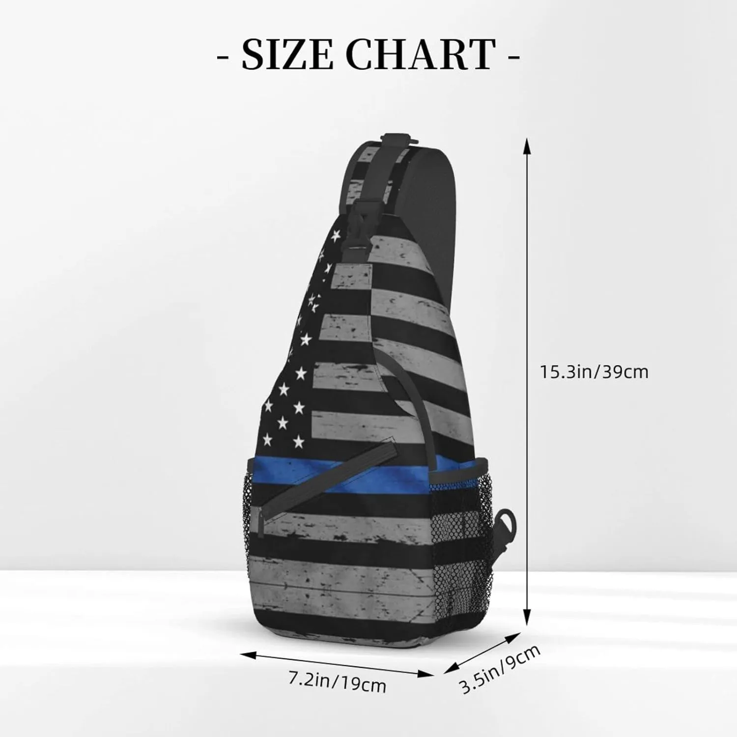 WURTON American Thin Blue Line Flag Print Crossbody Backpack Shoulder Bag Cross Chest Bag For Travel, Hiking Gym Tactical Use