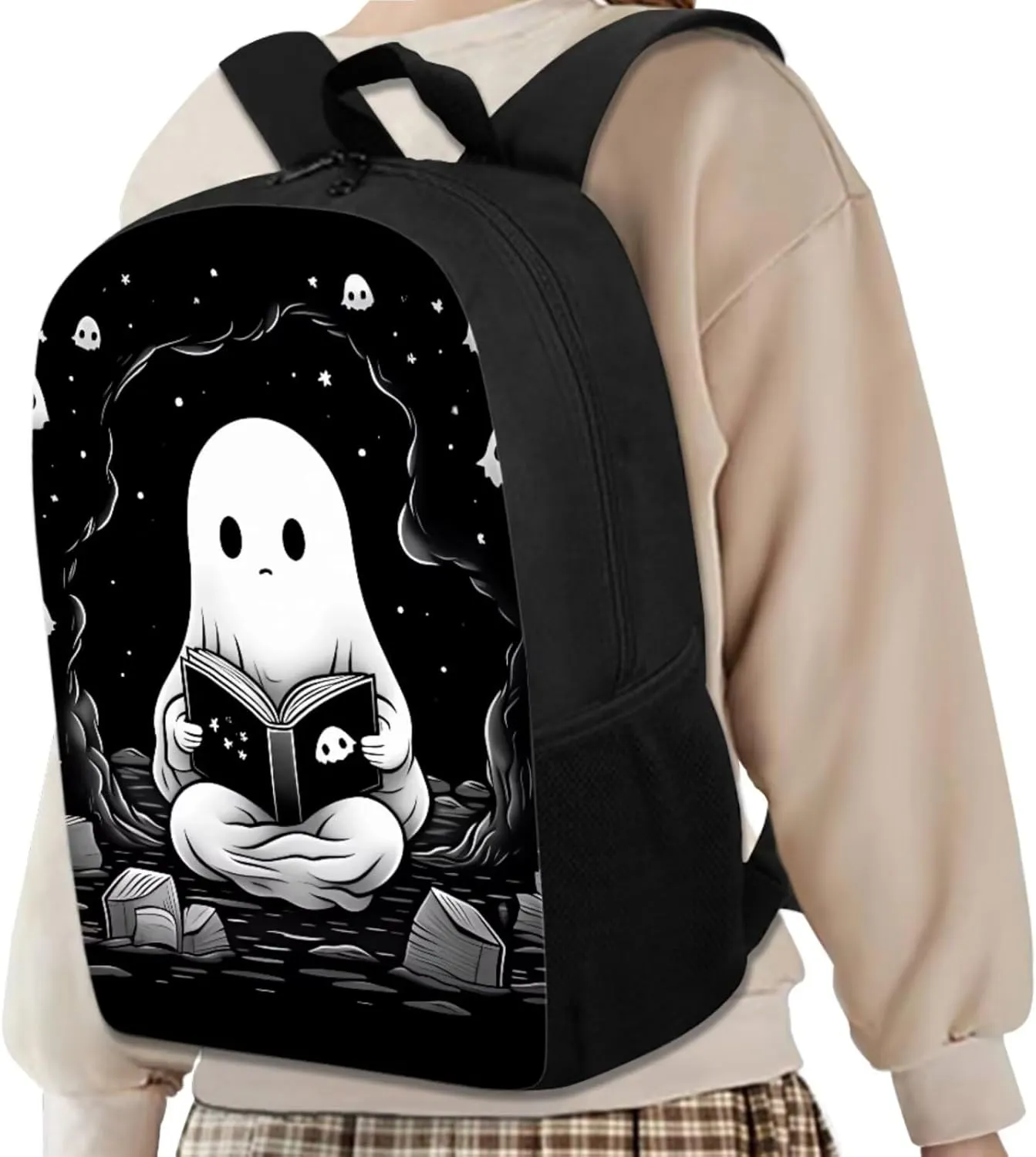 Ystardream Cute Ghost Kids Backpacks for Boys with Lunch Box and Pencil Case Lightweight School Bookbag for Teens Girls Boys 3 in 1 for Kids School Bag Book Bag Set 16 inch Black