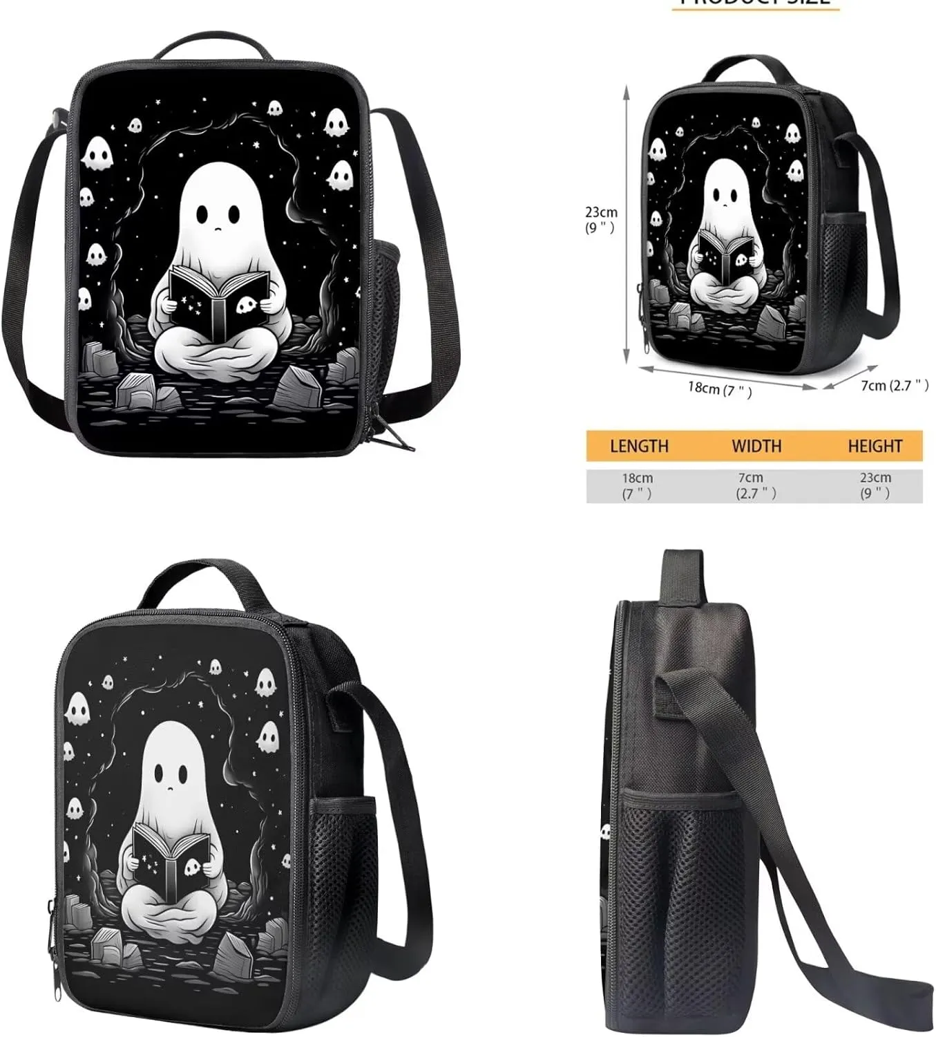 Ystardream Cute Ghost Kids Backpacks for Boys with Lunch Box and Pencil Case Lightweight School Bookbag for Teens Girls Boys 3 in 1 for Kids School Bag Book Bag Set 16 inch Black