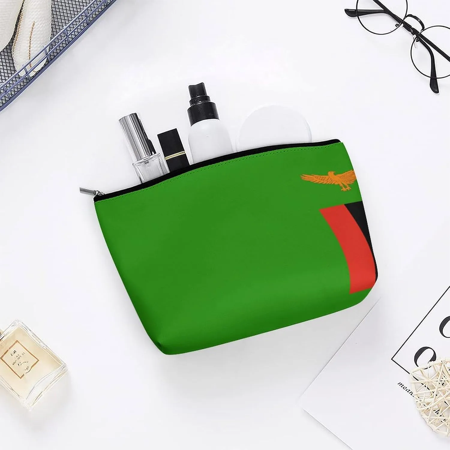 Zambia Flag Compact Makeup Bag Travel Cosmetic Pouch Organizer for Women Purse
