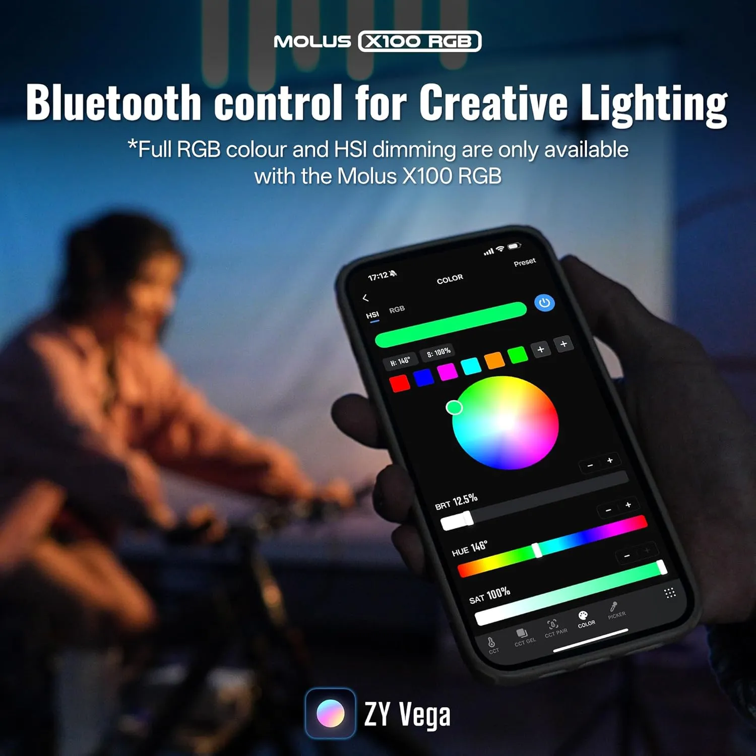 ZHIYUN MOLUS X100 RGB PRO 100W Video Light [Official] V2 Upgraded Version Professional Photography Lighting Portable Continuous Output Lighting 2500K~10000K CRI≥95 TLCI≥97 Only 384g for Youtuber TT